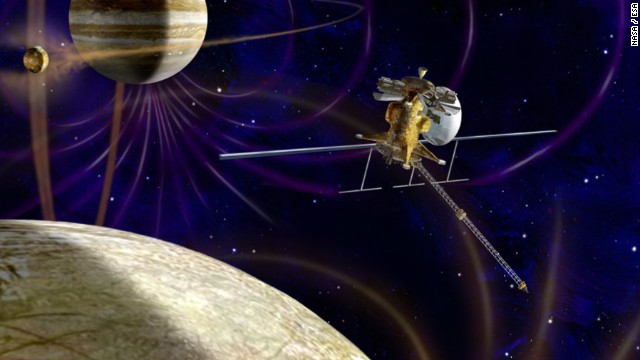 Space agencies want to send an orbiter to Europa and another of Jupiter's moons. An artist shows what this could look like.
